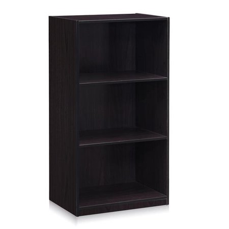 HIGHKEY Basic 3-Tier Bookcase Storage Shelves; Dark Walnut LR656905